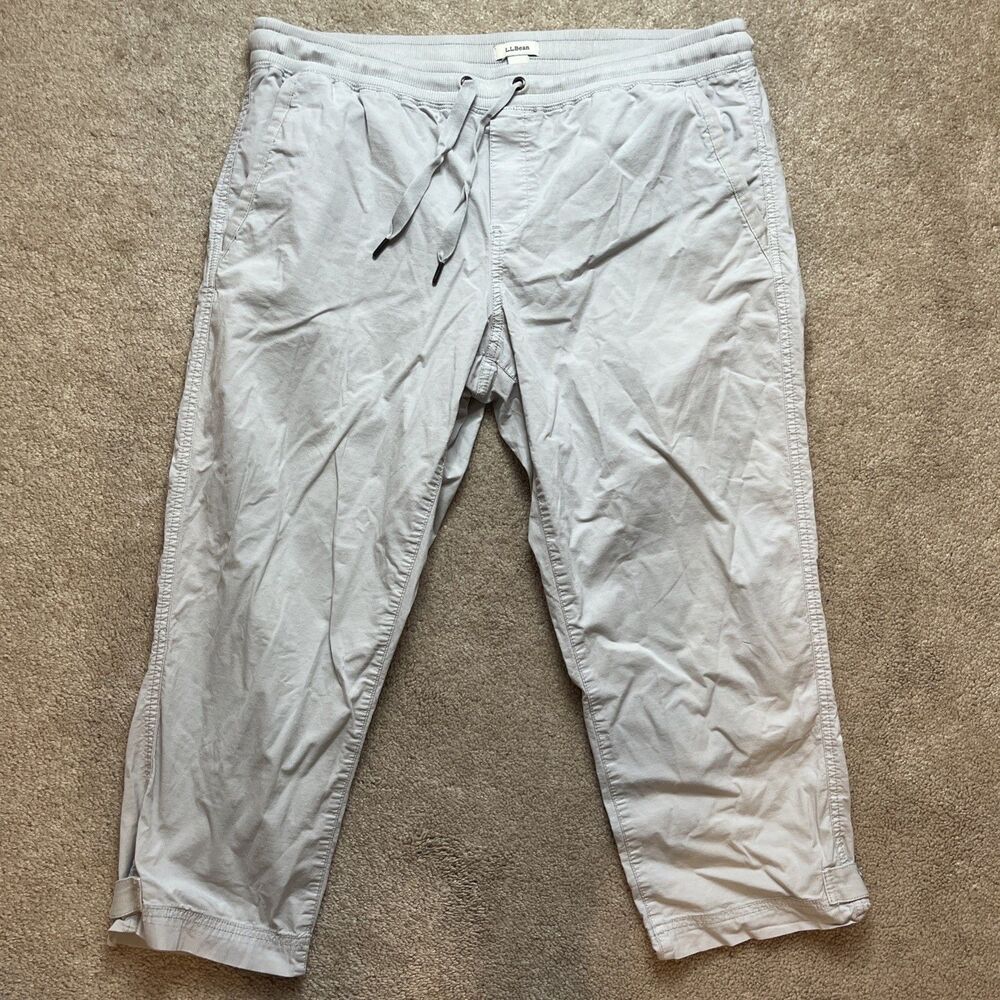 LL Bean Vista Camp Capri Pants Womens Large Tan Cargo Hiking Outdoor Crop Gorp